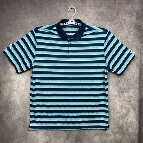Nike Golf Standard Fit Polo Shirt XL Multi-Blue White Striped Golfer Performance - Picture 1 of 10